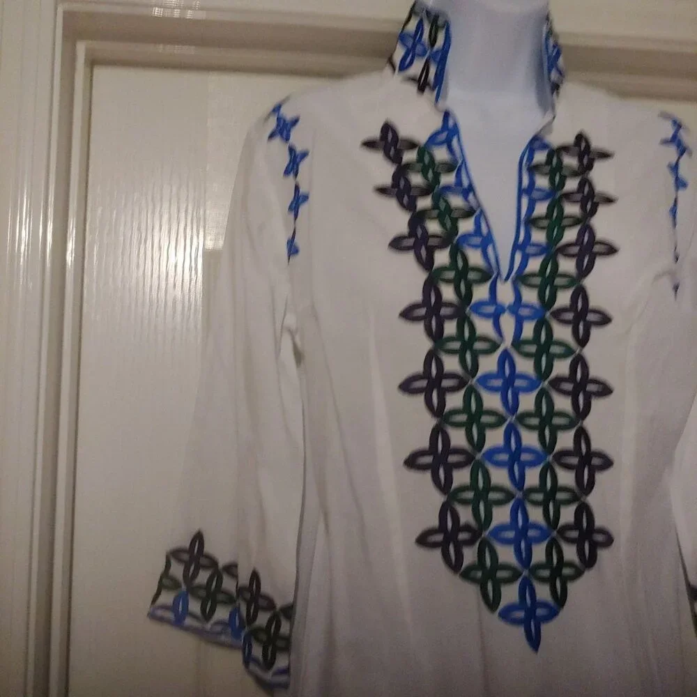 Jude Connally Embroidered 3/4 Sleeve White Lightweight Shift Dress S - Picture 3 of 11